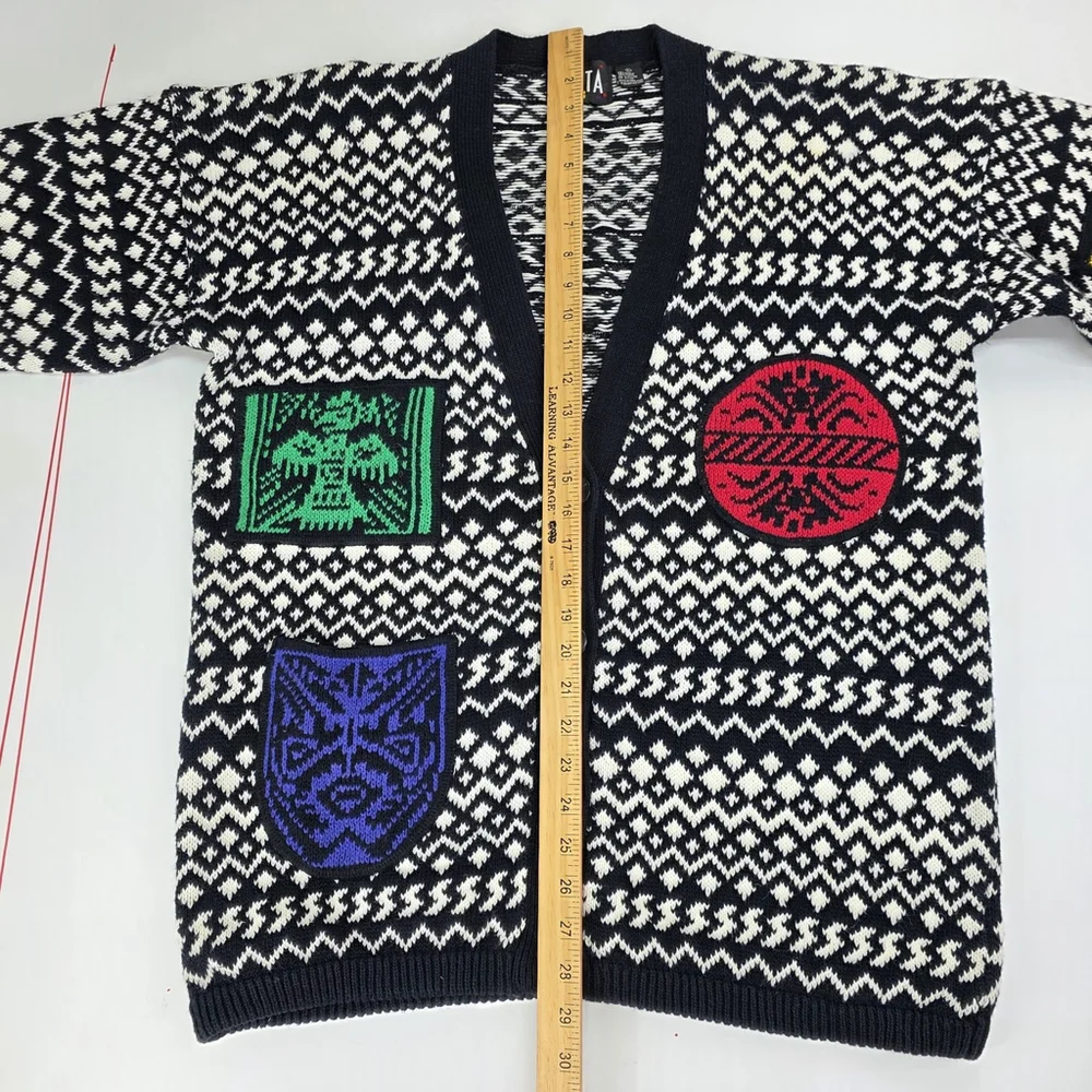 Statement Artwear Pasta Knit Cardigan Women’s Medium Fair Isle Patchwork